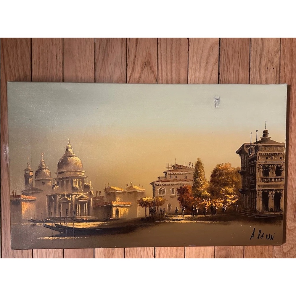 A. Mulin Signed Original Oil Painting Cityscape Realism on Canvas Unframed